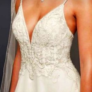 Galina Signature SHEER BEADED BODICE ORGANZA A-LINE WEDDING DRESS Ivory size 12